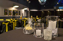 Special event with crystal on table and yellow black accents.